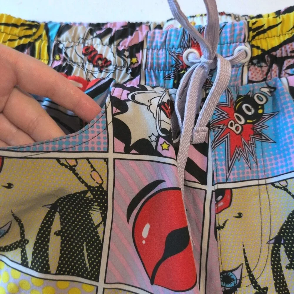 Oh Snap! Board Shorts Men's Size L Comic Book Lips Retro y2k Boom Pizza Beach